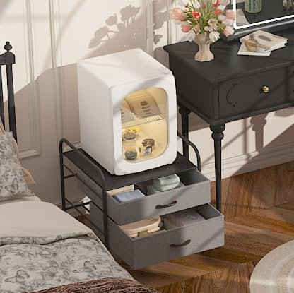 EazeHome Mini Fridge Stand, Fridge Stand with Storage, 2 Drawer Fridge Cart, Organizer Unit for Mini Fridge, Fridge Stand with Metal Frame and Fabric Drawers, Mini Fridge Table with 4 Swivel Wheels - Image 2