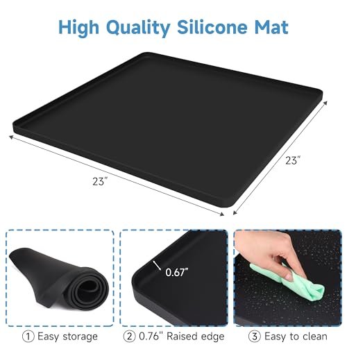 Mini Fridge Silicone Mat with Raised Edges, 24''x24''x0.5'', Prevent Water Leakage and Floor Damage from Elecrical Equipment such as Washing Machines, Dryer, Mini Fridge, Wine Cabinet. - Image 2