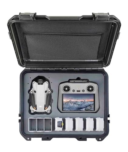 INNVO Waterproof Hard Case for DJI Mini 4 Pro Fly More Combo RC 2 / RC-N2, Rugged Protective Carrying Case Compatible with DJI Mini 4 PRO/Mini 3 PRO, Rubber Handle Mesh Pocket Black