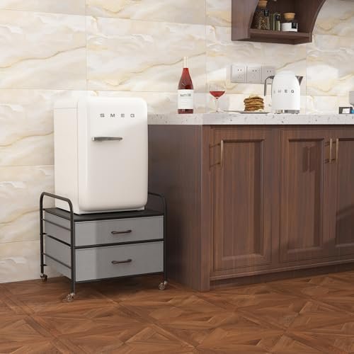 EazeHome Mini Fridge Stand, Fridge Stand with Storage, 2 Drawer Fridge Cart, Organizer Unit for Mini Fridge, Fridge Stand with Metal Frame and Fabric Drawers, Mini Fridge Table with 4 Swivel Wheels - Image 4