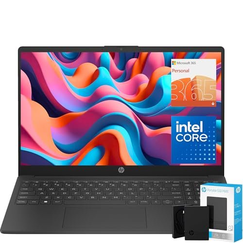 HP Go Slim 15.6" Laptop, 16GB RAM, 1.5TB Storage(512GB External SSD and 1TB Cloud Storage), Intel Quad-core Processor, Fast Wi-Fi 6, Upto 12 Hours Battery, Win 11 with Free 12-Month Microsoft Suite