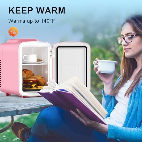 Mini Fridge Pink, 4 Liter/6 Cans Skincare Fridge for Bedroom, 110V AC/12V DC Portable Thermoelectric Cooler and Warmer Small Refrigerators for Beauty & Makeup, Dorm Office and Car - Image 5