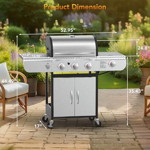 Premium 3-Burner Propane Gas Grill w/ Side Burner | 37000 BTU Stainless Steel BBQ - Image 5