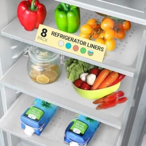 Refrigerator Liners for Shelves (8 Pack) by Linda’s Essentials - Easy to Clean Fridge Liner with Spill Protection Refrigerator Shelf Liners & Drawer Liner, Nonslip BPA-Free Refrigerator Mats (Clear)