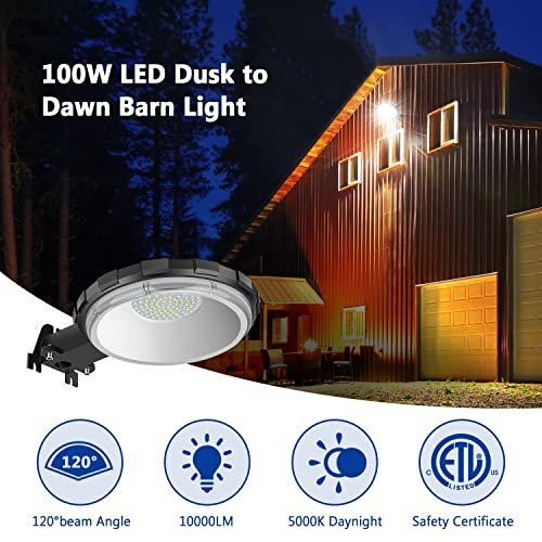 "Bright LED Barn Light 100W 10000LM, Dusk to Dawn IP65 Outdoor Floodlight" - Image 2