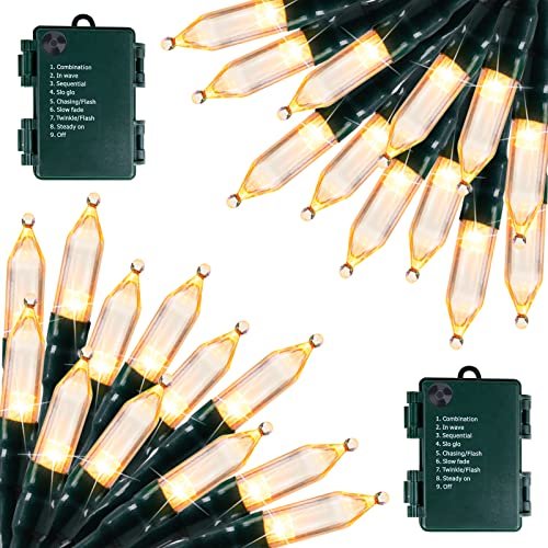 Warm White Battery Christmas Lights - 2 Pack, 18ft, 50 LED, 8 Modes, Waterproof