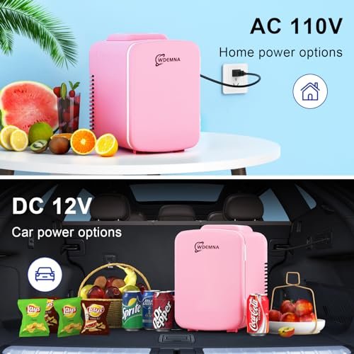 Mini Fridge Pink, 4 Liter/6 Cans Skincare Fridge for Bedroom, 110V AC/12V DC Portable Thermoelectric Cooler and Warmer Small Refrigerators for Beauty & Makeup, Dorm Office and Car - Image 2