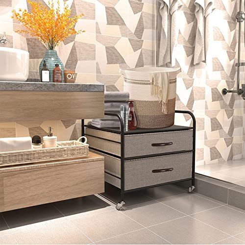 EazeHome Mini Fridge Stand, Fridge Stand with Storage, 2 Drawer Fridge Cart, Organizer Unit for Mini Fridge, Fridge Stand with Metal Frame and Fabric Drawers, Mini Fridge Table with 4 Swivel Wheels - Image 6