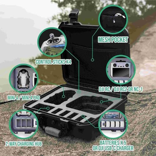 INNVO Rugged Waterproof Case for DJI Mini 4 Pro Fly More Combo, Black - Image 3