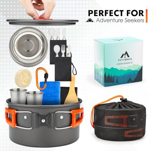 17-Pc Camping Cookware Set with Kettle, Pot, Pan, Cups, Plates & Utensils - Image 3