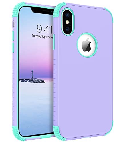 BENTOBEN for iPhone Xs Max Case, Phone Case iPhone Xs MAX, Heavy Duty 2 in 1 Full Rugged Shockproof Protection Hybrid Hard PC Bumper Drop Protective Girls Women Boys iPhone XsMax Covers, Purple/Mint