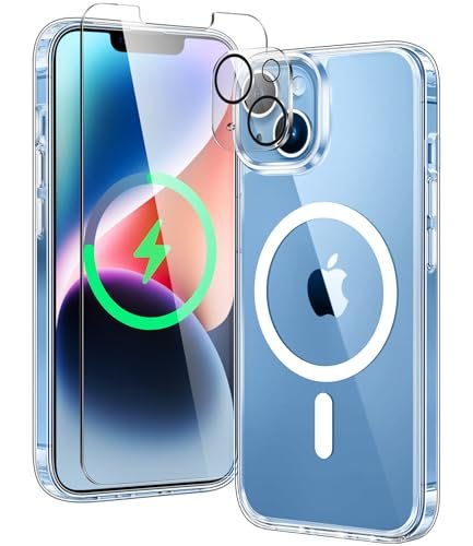 FNTCASE for iPhone 14 Phone Case: iPhone 13 Phone Clear Case Magnetic Military Grade Drop Protection Anti Yellowing Cell Phone Cover - Rugged Shockproof Protective Bumper - 6.1 Inch (Clear)