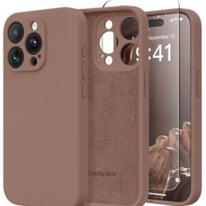 SuydanBox Magnetic for iPhone 13 Pro Max Case, Compatible with MagSafe, [Full Camera Protection][2 Screen Protectors] Silicone Shockproof Protective Phone Case for iPhone 13 Pro Max 6.7", Brown