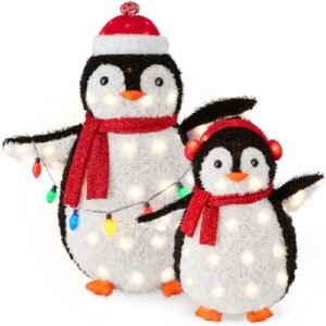Festive 3ft LED Penguin Family Christmas Yard Decoration, Multicolor Lights