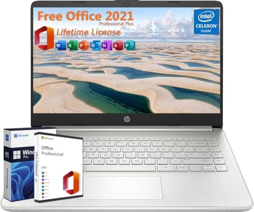 HP Newest 14" Laptop Student Business, with Office Lifetime License & Windows 11 Pro, Intel Dual-Core N4120, 16GB RAM, 384GB Storage(128GB eMMC+256GB Micro SD), Ultra Light, Webcam, WiFi, HDMI