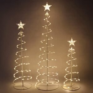 Outdoor Christmas Spiral Trees: 218 LED Warm White Holiday Yard Decor (3 Pack)