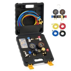 Professional AC Manifold Gauge Set for R410a R22 R134a - 4 Valve Automotive Refrigerant Tool