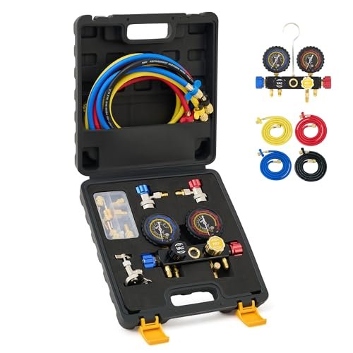 Professional AC Manifold Gauge Set for R410a R22 R134a - 4 Valve Automotive Refrigerant Tool