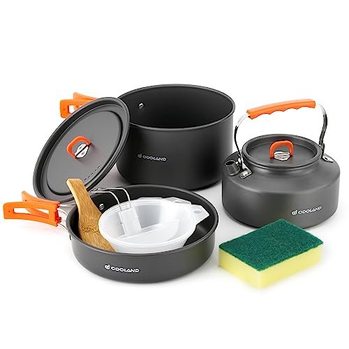Odoland 10-Piece Camping Cookware Set with Kettle, Bowls & Spoon for Outdoors