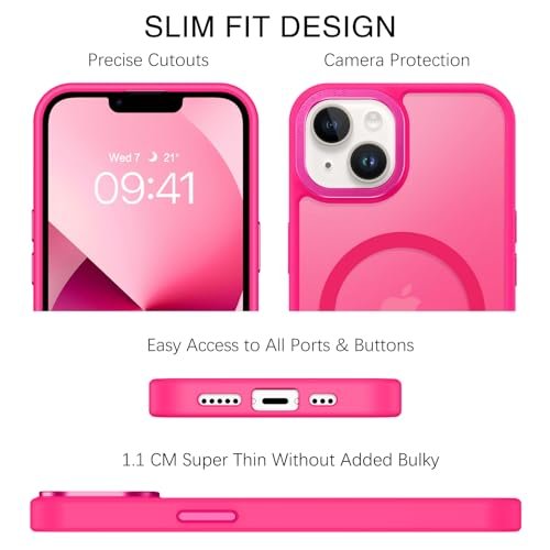 iPhone 13/14 Magnetic Case: Slim Shockproof Translucent Magsafe Compatible Hot Pink Cover - Image 8