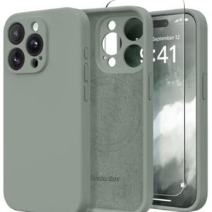 SuydanBox Magnetic for iPhone 14 Pro Max Case, Compatible with MagSafe, [Full Camera Protection][2 Screen Protectors] Silicone Shockproof Protective Phone Case for iPhone 14 Pro Max 6.7", Calke Green