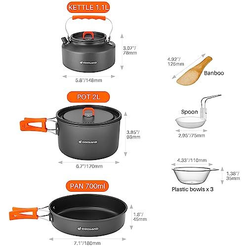 Odoland 10-Piece Camping Cookware Set with Kettle, Bowls & Spoon for Outdoors - Image 4