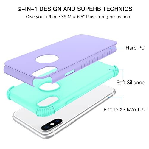 Rugged iPhone Xs Max Case: Heavy Duty Shockproof Protective Cover Purple/Mint - Image 2