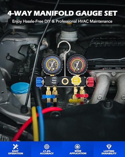 Professional AC Manifold Gauge Set for R410a R22 R134a - 4 Valve Automotive Refrigerant Tool - Image 2