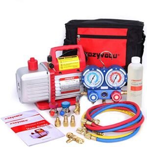 Kozyvacu HVAC/Auto AC Repair Kit - 4.5 CFM Pump, Gauges, Hoses & Tools