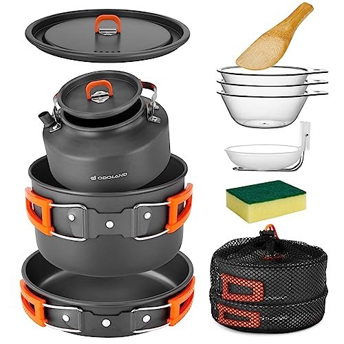 Odoland 10-Piece Camping Cookware Set with Kettle, Bowls & Spoon for Outdoors - Image 7