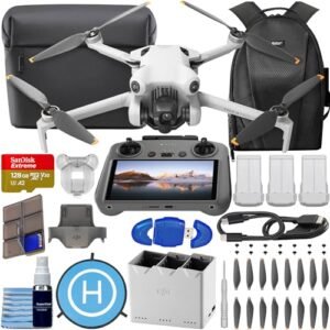 DJI Mini 4 Pro Fly More Combo Plus with DJI RC 2 (Screen Remote Controller), CP.MA.00000740.01 Folding Mini-Drone with 4K HDR Video Under 249g, 45 Mins Flight Time, Omnidirectional Vision Sensing Bundle with 128GB Card, Landing Pad + More