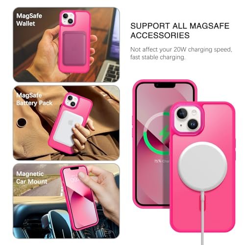 iPhone 13/14 Magnetic Case: Slim Shockproof Translucent Magsafe Compatible Hot Pink Cover - Image 2