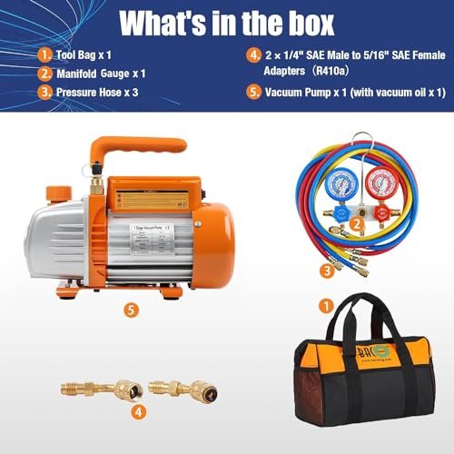 Professional HVAC Mini Split Vacuum Pump Kit - 3.6CFM, R410A Adapters Included - Image 2