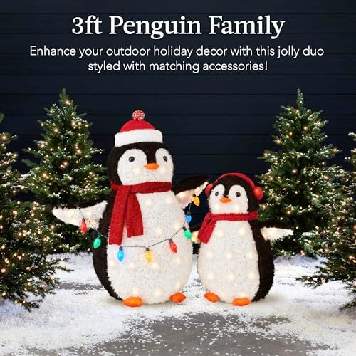Festive 3ft LED Penguin Family Christmas Yard Decoration, Multicolor Lights - Image 2