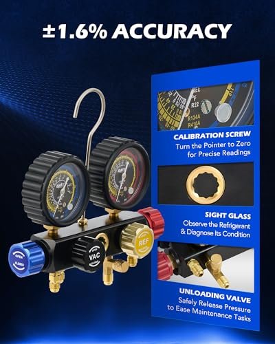 Professional AC Manifold Gauge Set for R410a R22 R134a - 4 Valve Automotive Refrigerant Tool - Image 5
