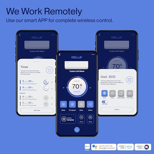 Della 36K BTU Quad Zone Mini Split AC/Heat Pump, 9K+9K+12K+18K, WiFi Smart - Image 5