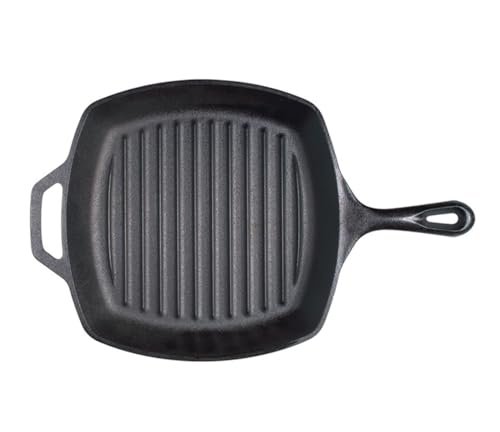 Lodge 10.5" Cast Iron Grill Pan - Pre-Seasoned Skillet for Stovetop & Oven Cooking