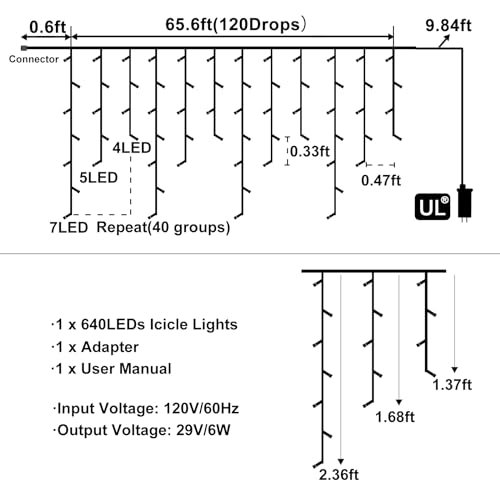 Outdoor Multicolor Christmas Icicle Lights, 66ft 640 LED, Waterproof Timer - Image 5