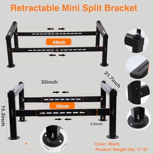 Wells Adjustable Heavy-Duty Mini Split Stand, Fits 9,000-36,000 BTU ACs - Image 4