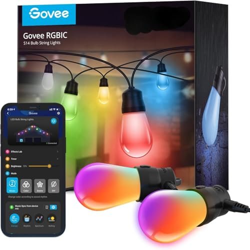 Govee 48ft RGBIC Smart Outdoor String Lights, Alexa-Compatible, Waterproof
