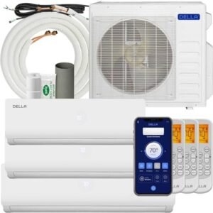 Della Tri-Zone Mini Split AC, 27K BTU Alexa/WiFi, 19 SEER2, 1800 Sq.Ft.