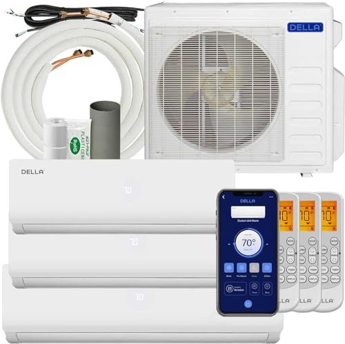Della Tri-Zone Mini Split AC, 27K BTU Alexa/WiFi, 19 SEER2, 1800 Sq.Ft.