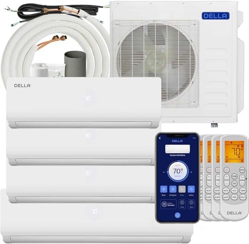 Della 36K BTU Quad Zone Mini Split AC/Heat Pump, 9K+9K+12K+18K, WiFi Smart