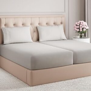 Split King Cooling Sheets - 5-Piece Luxury Set, Deep Pockets, French Grey