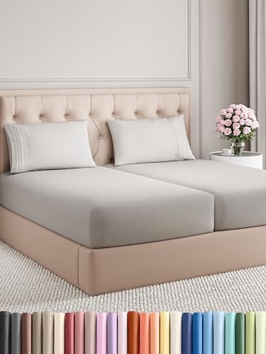 Split King Cooling Sheets - 5-Piece Luxury Set, Deep Pockets, French Grey