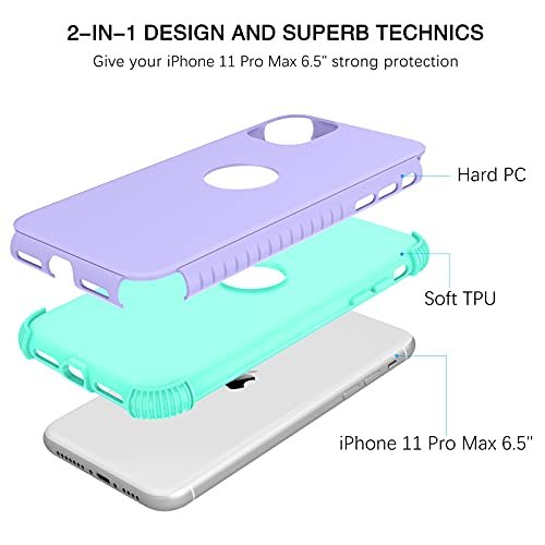 iPhone 11 Pro Max Case: Rugged Shockproof Slim Dual Layer Protective Cover Purple/Green - Image 4