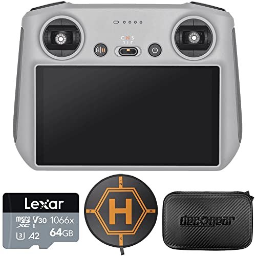 DJI CP.RC.00000005.01 RC Remote Controller for DJI Mini 3 Pro, Mavic 3 Series, Air 2S Drones, Gray Bundle with Lexar 64GB MicroSDXC Memory Card, Deco Gear Drone Landing Pad and 7" Hard EVA Case