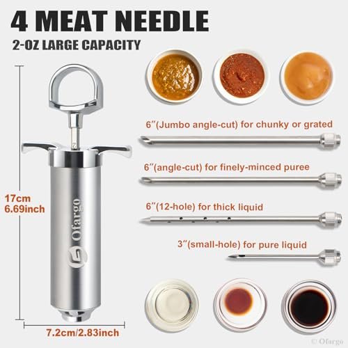 Ofargo Stainless Steel Meat Injector Kit - 2oz, 4 Needles, BBQ Recipe Guide - Image 7