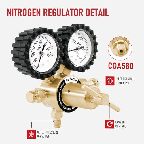 Precision Nitrogen Regulator 0-800 PSI CGA580 Brass Welding Gauge Kit - Image 2