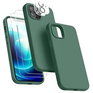JTWIE [5 in 1 Compatible with iPhone 12 Mini Case,Shockproof Silicone Case with [2 Screen Protectors and 2 Camera Protectors] for iPhone 12 Mini 5.4 Inch Green……